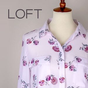 Floral Print Ruffle Sleeve Utility Blouse | Loft